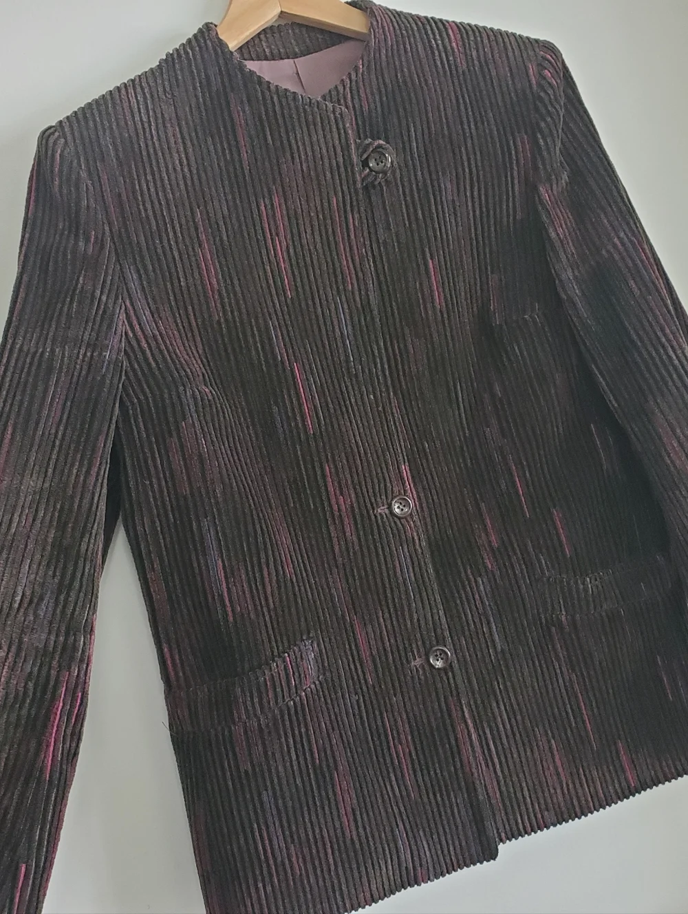 Vintage 60s Brian Tucker Dublin Size 12 Black Corduroy Suit Jacket Pink Stripes - Picture 5 of 16